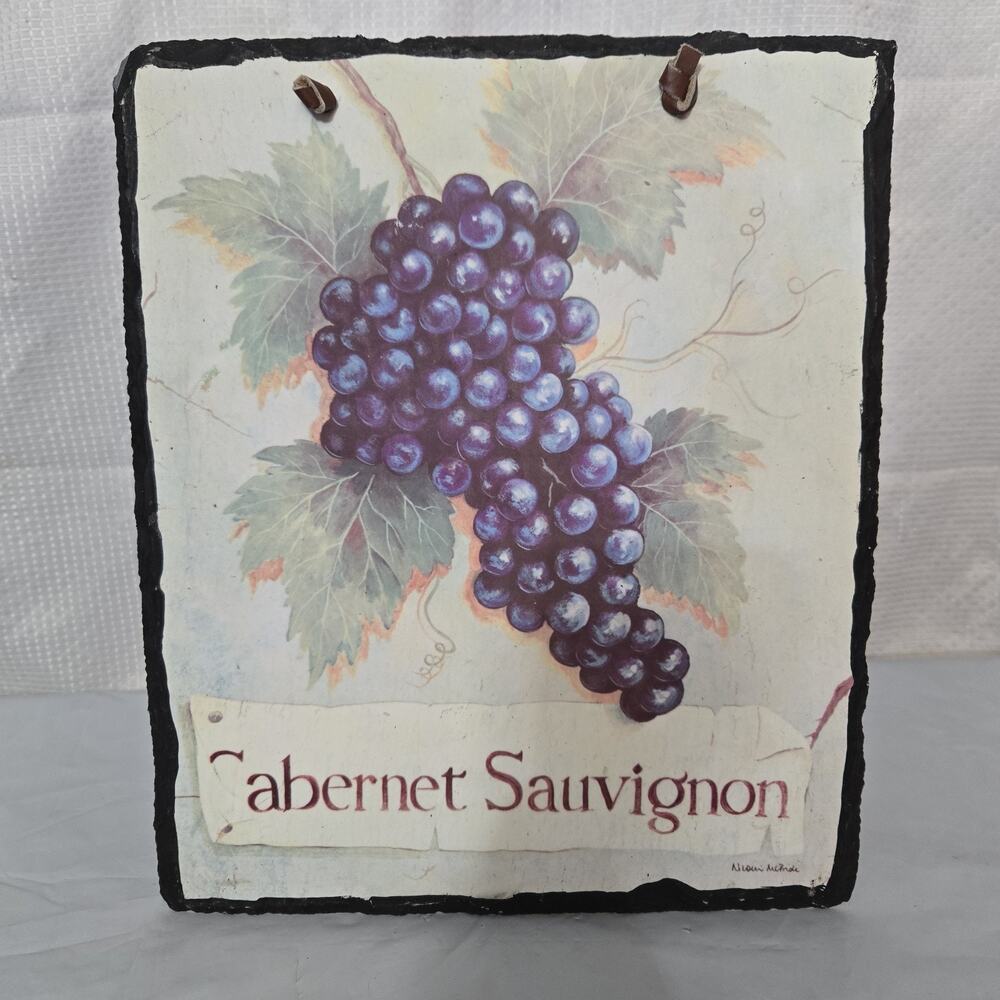 Vintage Naomi McBride Cabernet Sauvignon Natural Slate Wall Plaque Leather Hang